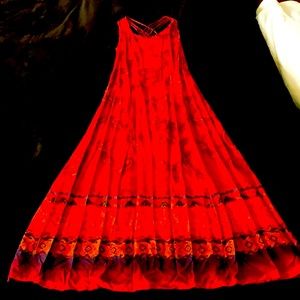 DJI Vintage Red with Orange Multi Long Dress